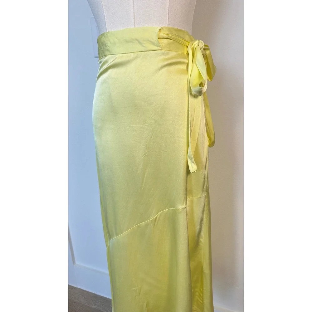 & Other Stories Butter Yellow Satin Wrap Maxi Skirt Asymmetric US 4